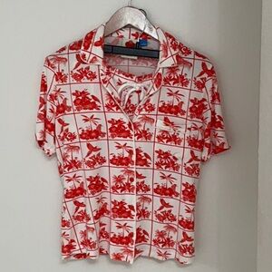 Anthropologie Tropical Red and White Pajama Top